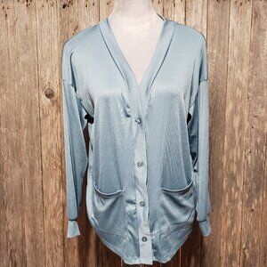 Live 2 Lounge XS Women's Cardigan Top Sleepwear Blue Long Sleeve Pockets Pajama